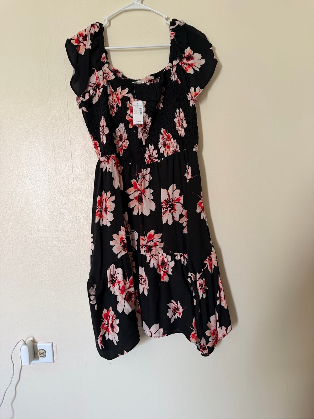 Black Floral Smocked Dress - Pink & Red Blossom